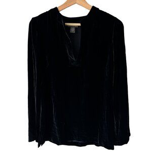 Banana Republic Black Silk Blend Velvet Tunic Split Neckline Side Zip Sz Small